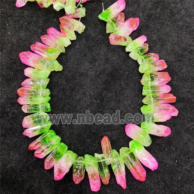 Natural Crystal Quartz Stick Beads Pink Green Dye Dichromatic Polished