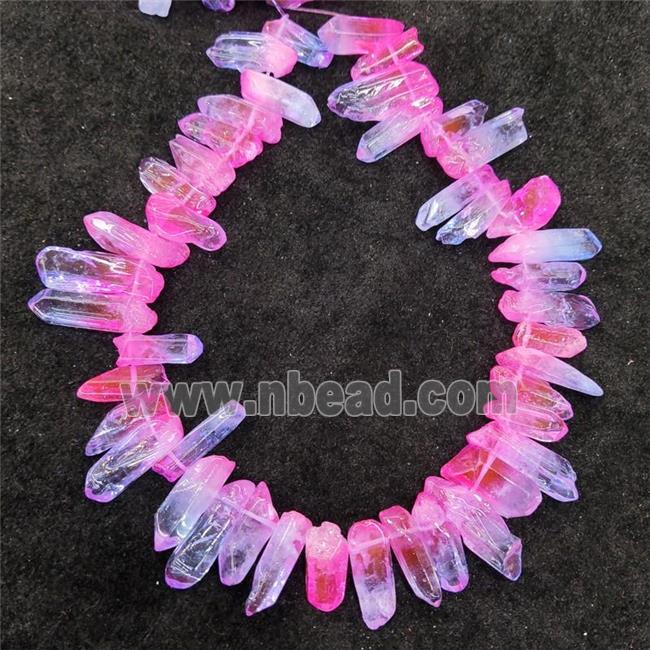 Natural Crystal Quartz Stick Beads Blue Pink Dye Dichromatic Polished