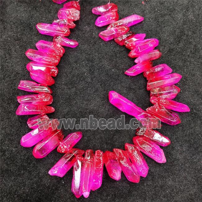 Natural Crystal Quartz Stick Beads Red Hotpink Dye Dichromatic Polished