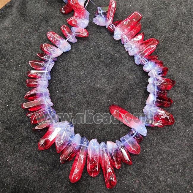 Natural Crystal Quartz Stick Beads Red Blue Dye Dichromatic Polished