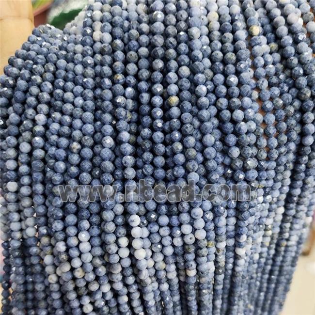 Natural Blue Coral Fossil Beads Faceted Round Tiny