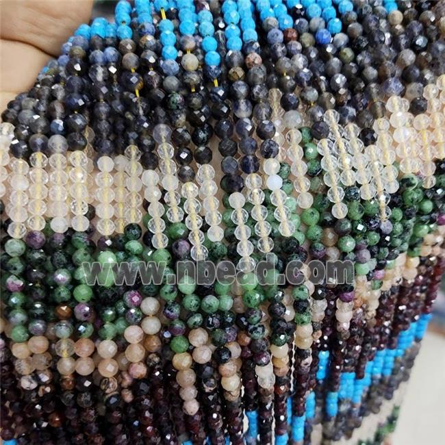 Natural Mixed Gemstone Beads Micro Faceted Round