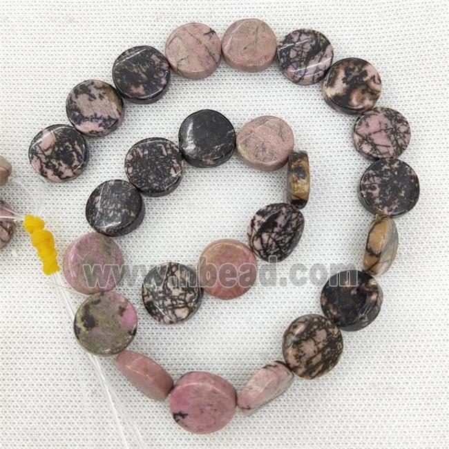 Natural Chinese Rhodonite Beads Pink Coin Twist