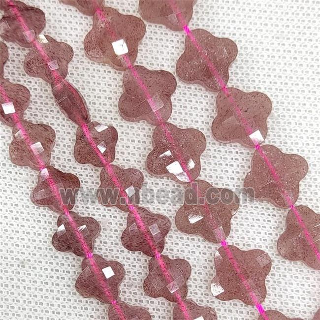 Natural Strawberry Quartz Clover Beads Pink Faceted