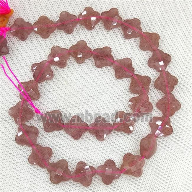 Natural Strawberry Quartz Clover Beads Pink Faceted