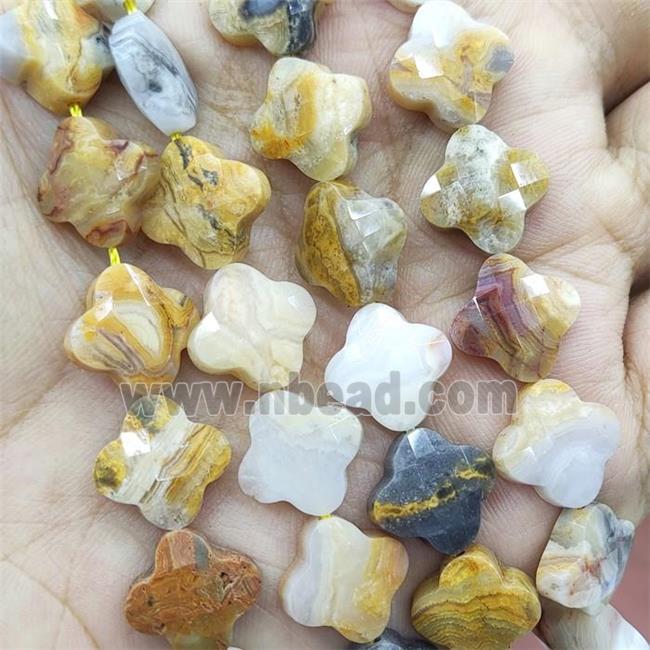 Natural Crazy Lace Agate Clover Beads Yellow Faceted