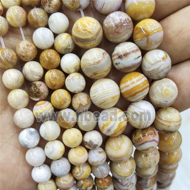 Natural Indonesia Crazy Lace Agate Beads Yellow Smooth Round