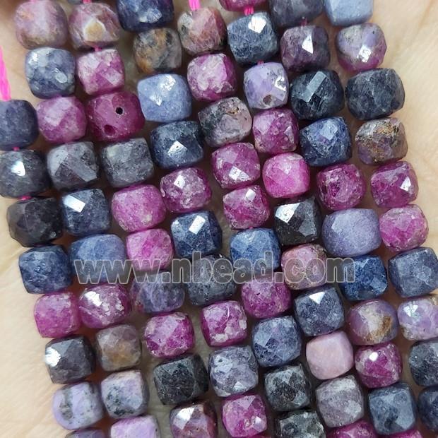 Natural Sapphire And Ruby Beads Faceted Cube