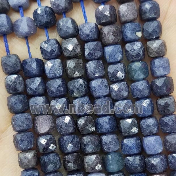 Natural Blue Sapphire Beads B-Grade Faceted Cube