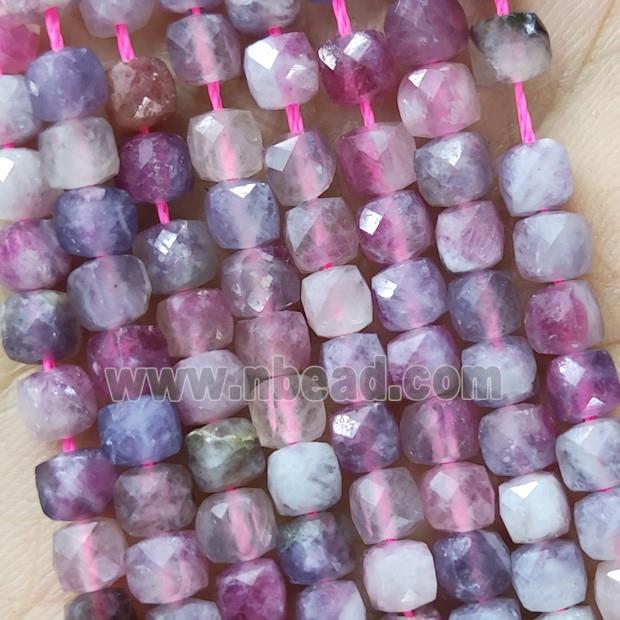 Natural Tourmaline Beads Pink Faceted Cube