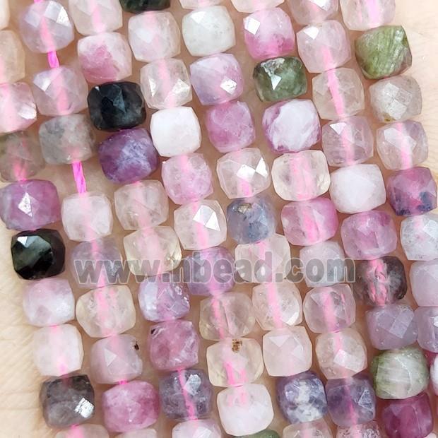 Natural Pink Tourmaline Beads Faceted Cube
