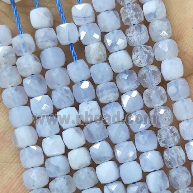 Natural Blue Lace Agate Beads Faceted Cube