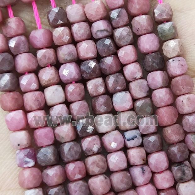 Natural Chinese Rhodonite Beads Pink Faceted Cube