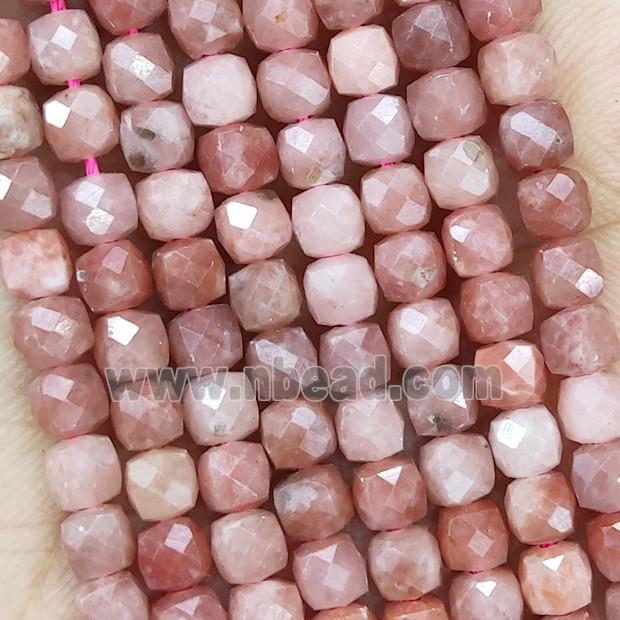 Natural Pink Rhodonite Beads Faceted Cube