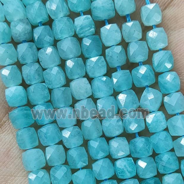 Natural Teal Amazonite Beads A-Grade Faceted Cube