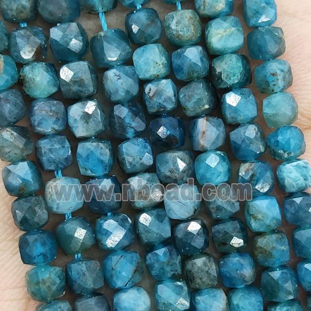 Natural Apatite Beads Blue Beads Faceted Cube