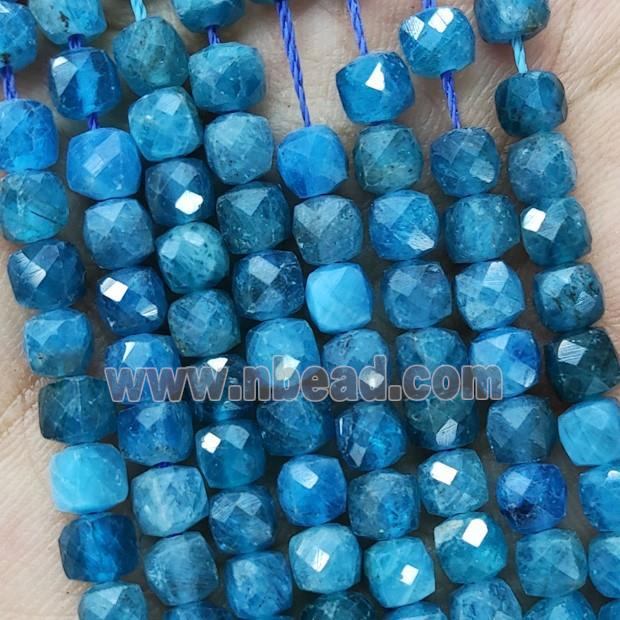 Natural Apatite Cube Beads Blue Faceted