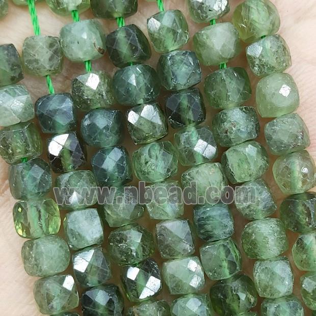 Natural Green Apatite Beads Faceted Cube