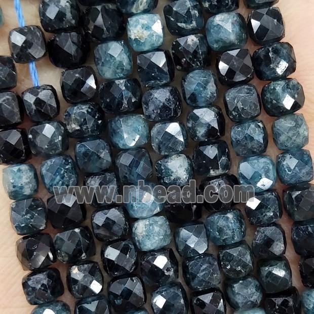 Natural Blue Black Tourmaline Beads Faceted Cube