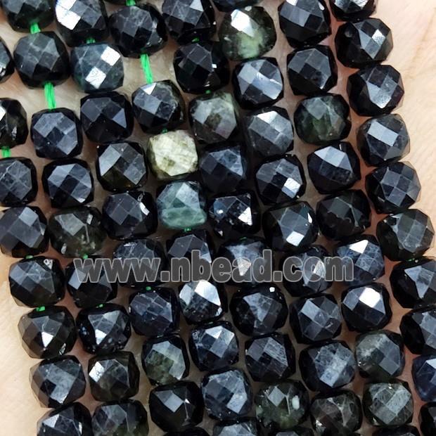 Natural Green Black Tourmaline Beads Faceted Cube
