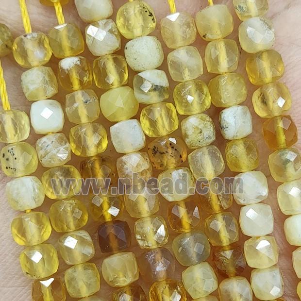 Natural Yellow Opal Beads Faceted Cube