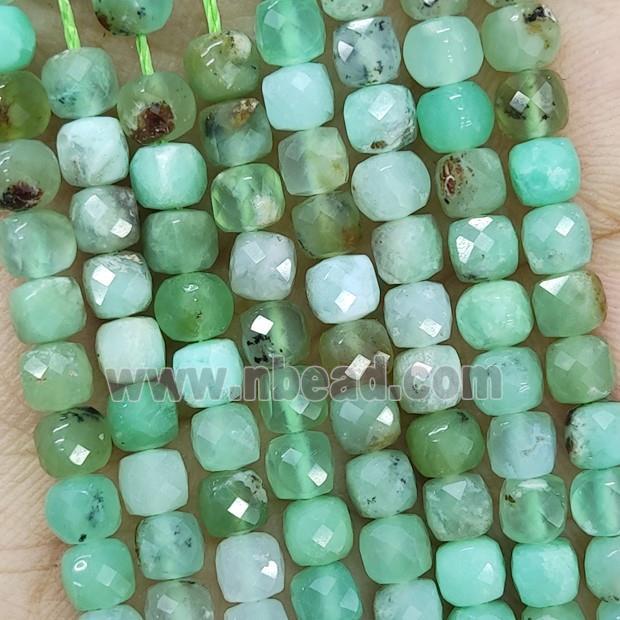 Natural Green Australian Chrysoprase Beads Faceted Cube