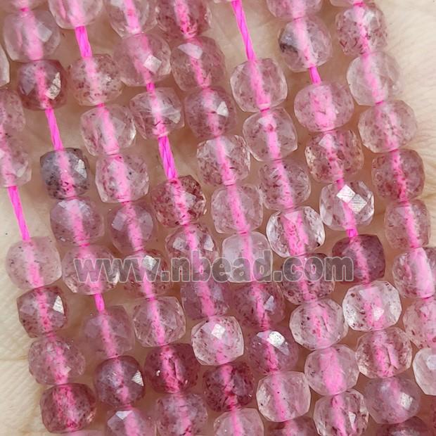 Natural Strawberry Quartz Beads Pink Fceted Cube