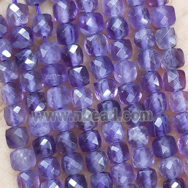 Natural Amethyst Beads Purple Faceted Cube