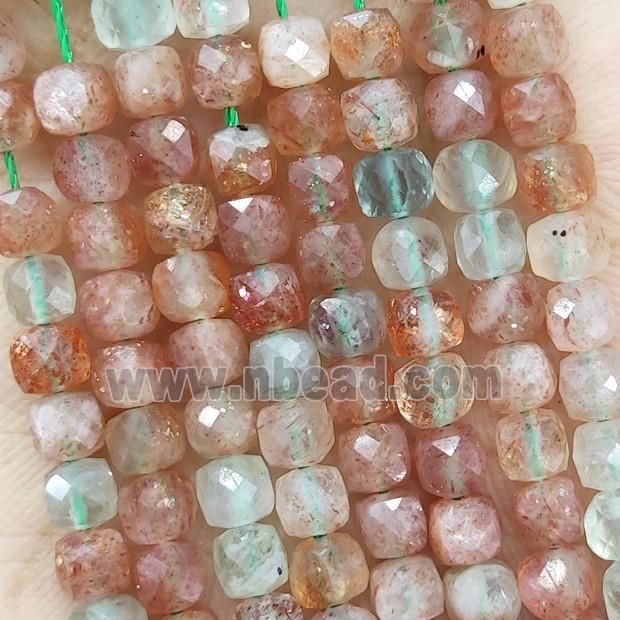 Natural Arusha Sunstone Beads Golden Spot Faceted Cube