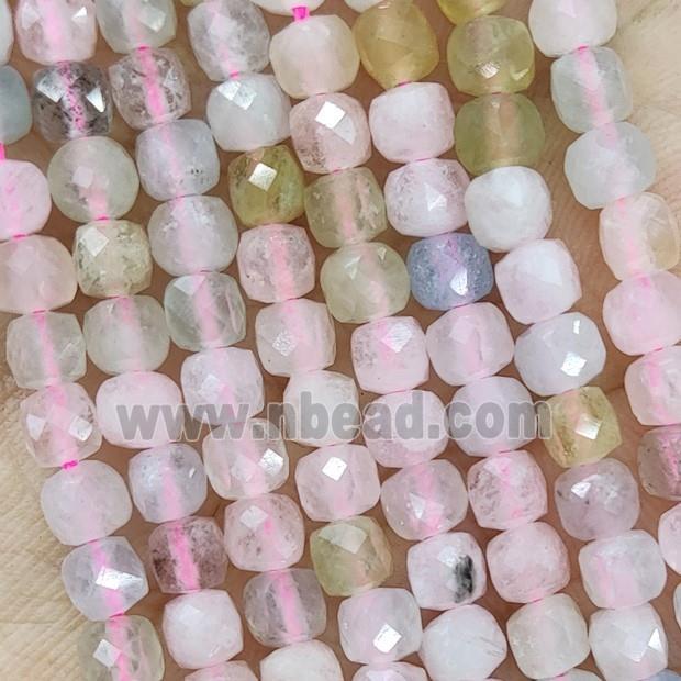 Natural Morganite Beads Pink Faceted Cube