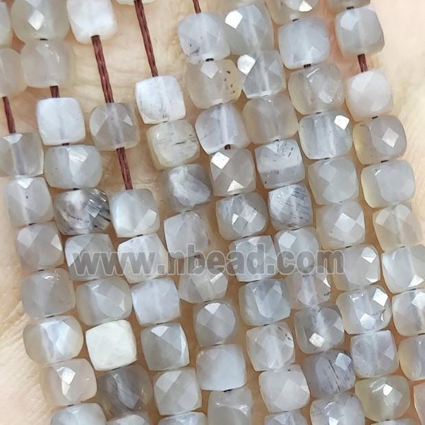 Natural Gray Moonstone Beads Faceted Cube