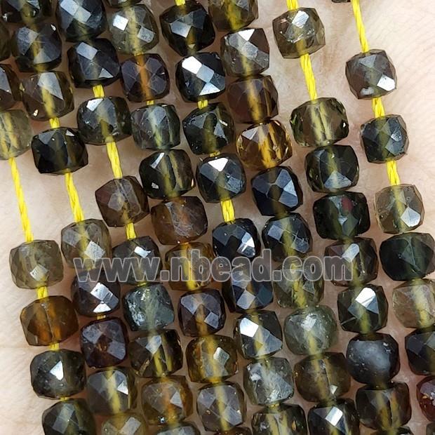 Natural Green Tourmaline Beads Faceted Cube