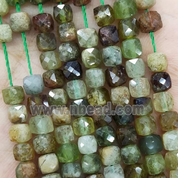 Natural Green Garnet Beads Faceted Cube