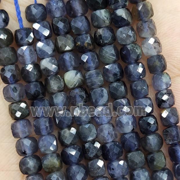 Natural Iolite Beads InkBlue Faceted Cube
