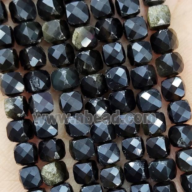 Natural Obsidian Beads Gold Spot Faceted Cube