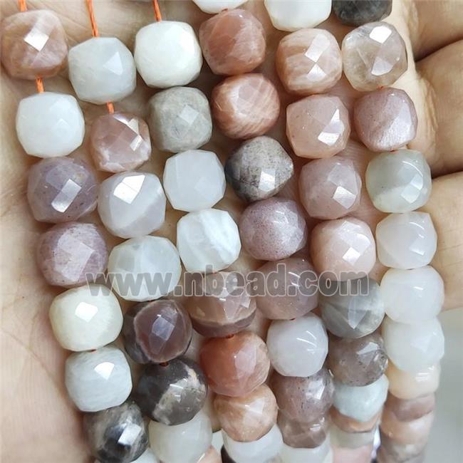 Natural Moonstone Beads Multicolor Faceted Cube