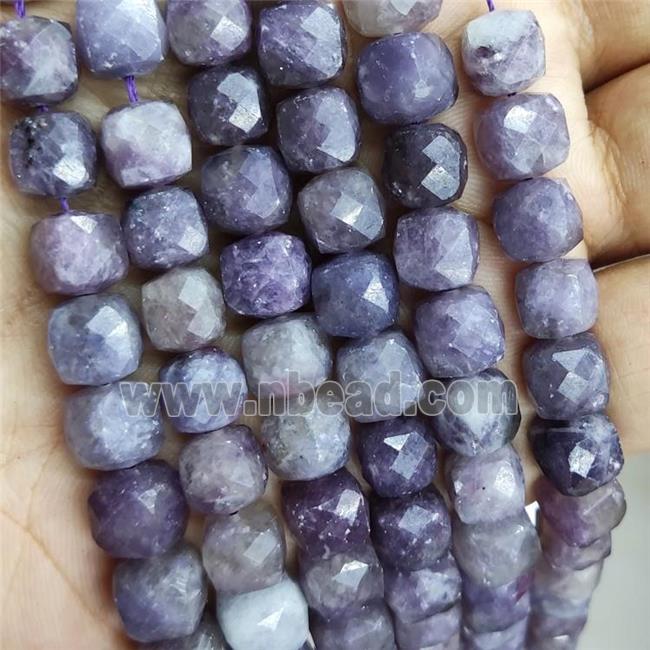 Natural Lepidolite Beads Purple Faceted Cube