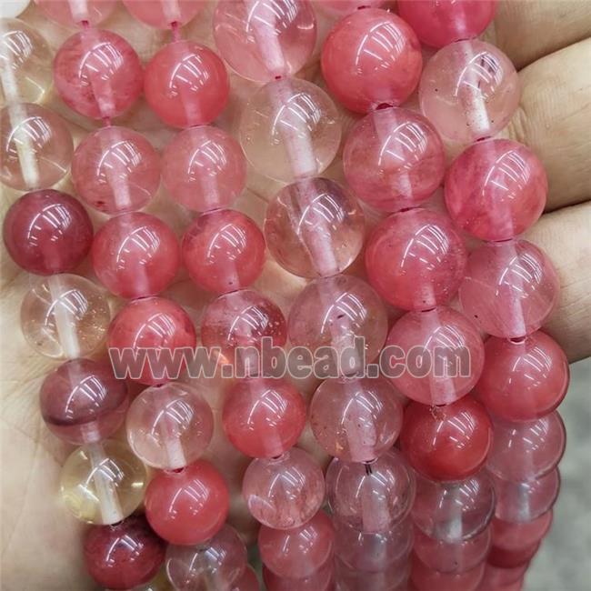 Synthetic Quartz Beads Red Smooth Round