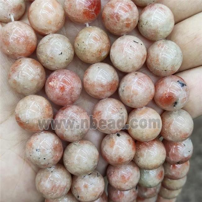 Natural Peach Sunstone Beads Gold Spot Smooth Round