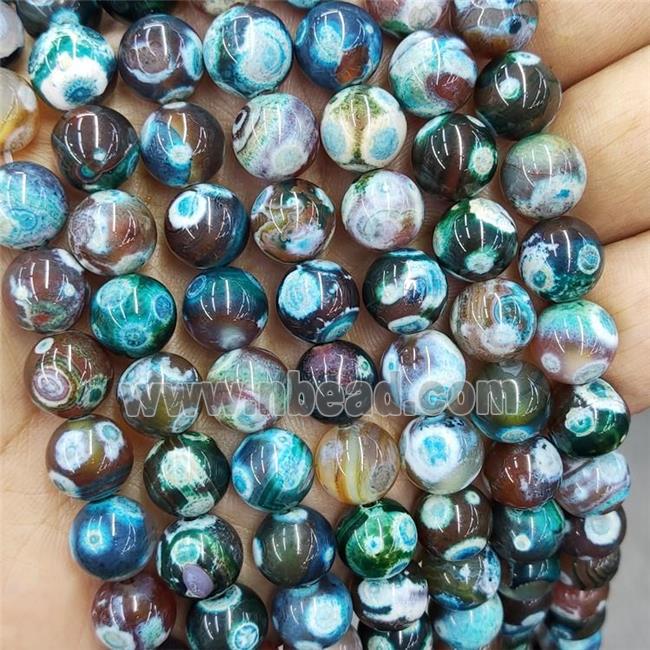 Natural Agate Beads Fire Blue Dye Smooth Round