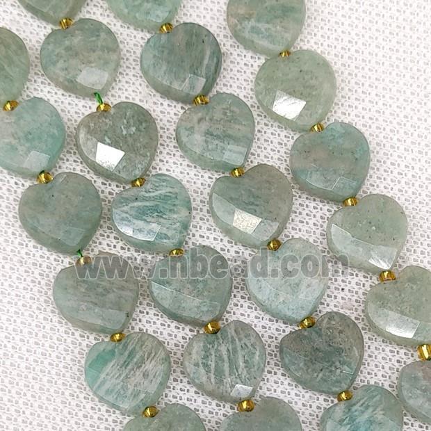 Natural Green Amazonite Heart Beads Faceted