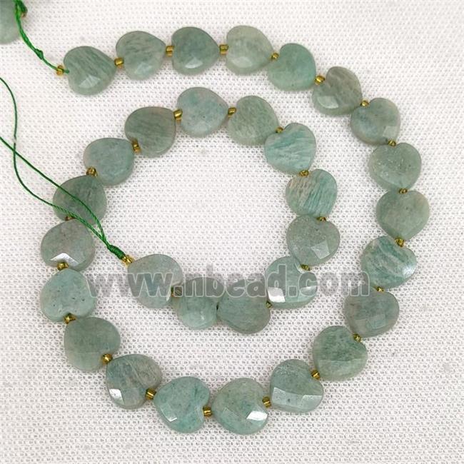 Natural Green Amazonite Heart Beads Faceted