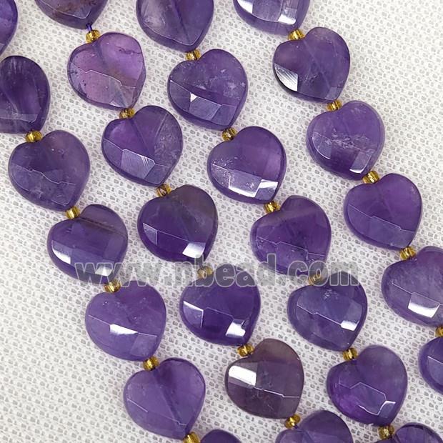Natural Amethyst Heart Beads Faceted Purple