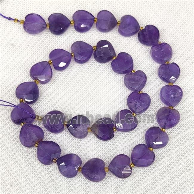 Natural Amethyst Heart Beads Faceted Purple