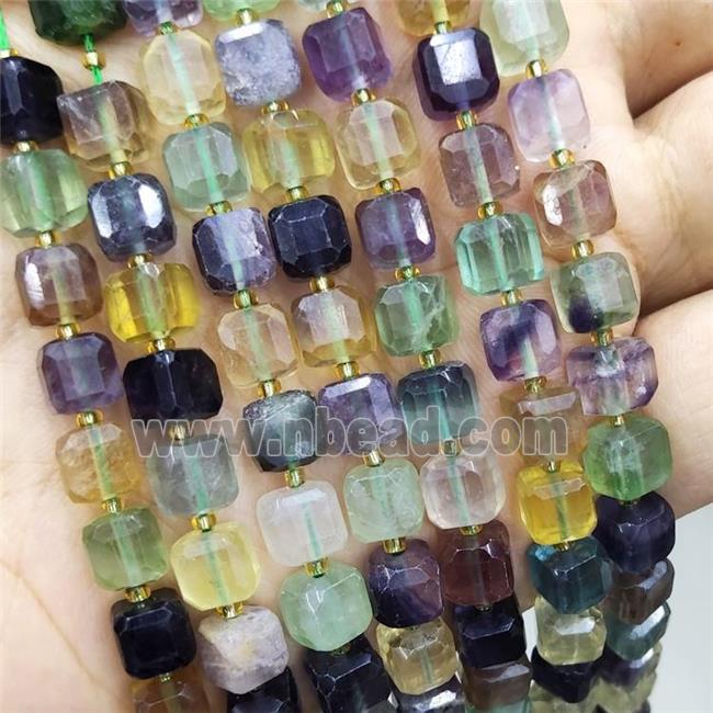 Natural Fluorite Beads Multicolor Faceted Cube