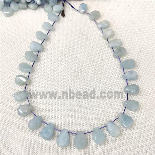 Natural Blue Aquamarine Beads Faceted Teardrop Topdrilled