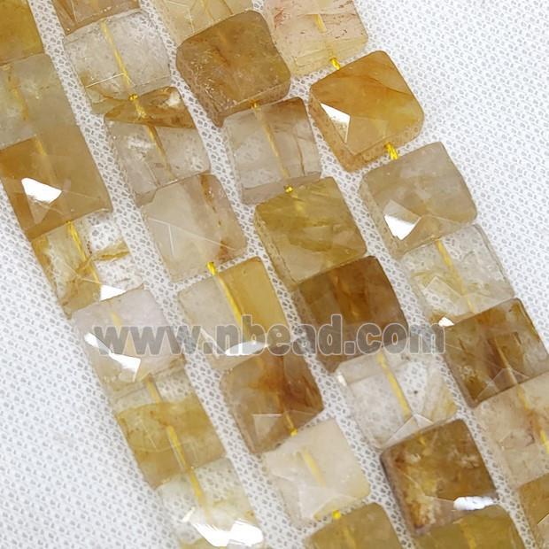 Natural Yellow Hematoid Quartz Beads Faceted Square