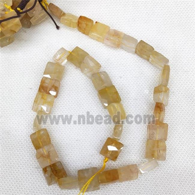 Natural Yellow Hematoid Quartz Beads Faceted Square