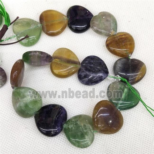 Natural Fluorite Heart Beads Multicolor