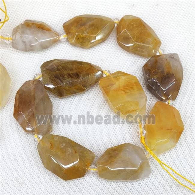 Natural Yellow Hematoid Quartz Beads Faceted Freeform